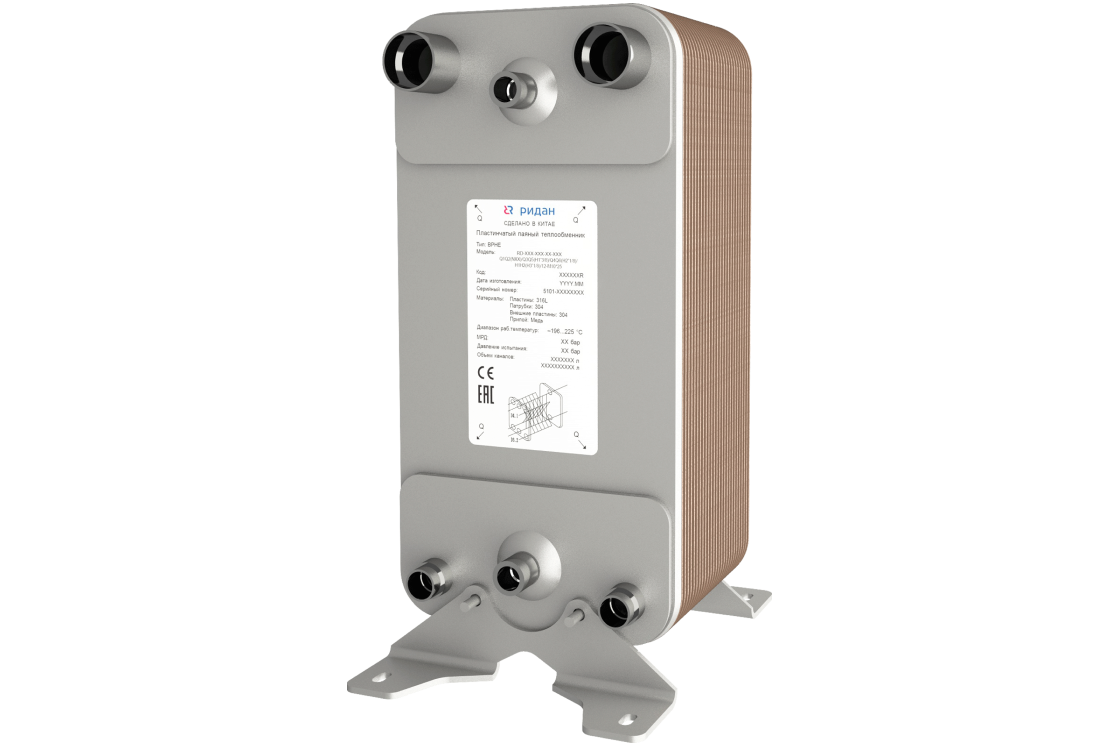 Фото Теплообменник пластинчатый паяный Ридан BPHE_RD-113W-110-3,0-HDQ, присоединительный штуцер Q1/Q2 - N1/2“, H1/H2 - L2, артикул 021H8390R