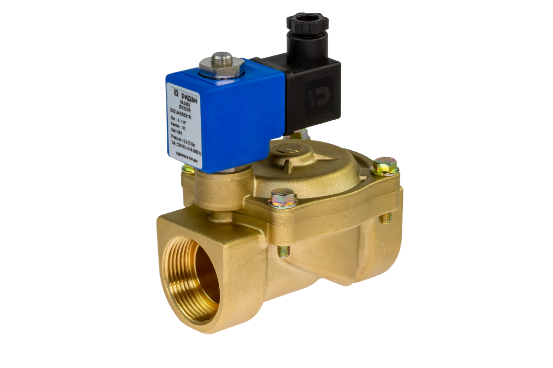 Фото Клапан электромагнитный Ридан EV220R, присоединение G1, материал уплотнения EPDM, нормально закрытый, перепад давления 0,5…12 бар, с катушкой 24В, 50/60 Гц, артикул 032U712516R